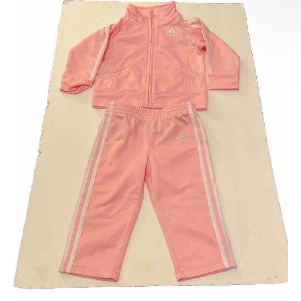 Adidas Baby Girls Pink White Activewear 2 Piece Jogging Track Suit Size 9 mo